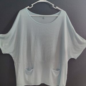 Fresh Produce Light Blue Short Sleeve Soft Tope With Front Pockets.